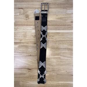 Vintage Leather Rock Inc. 1994 Western Silver Concho Belt Black Sz Large